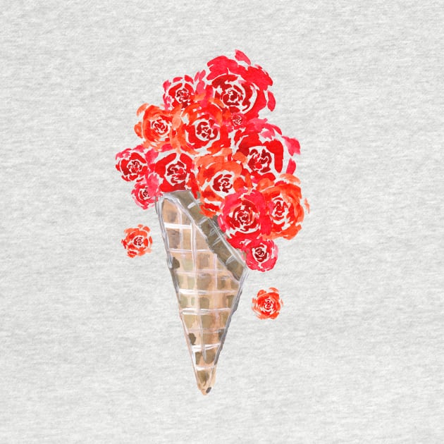 Red Roses Ice Cream Cone Waffle by ZeichenbloQ